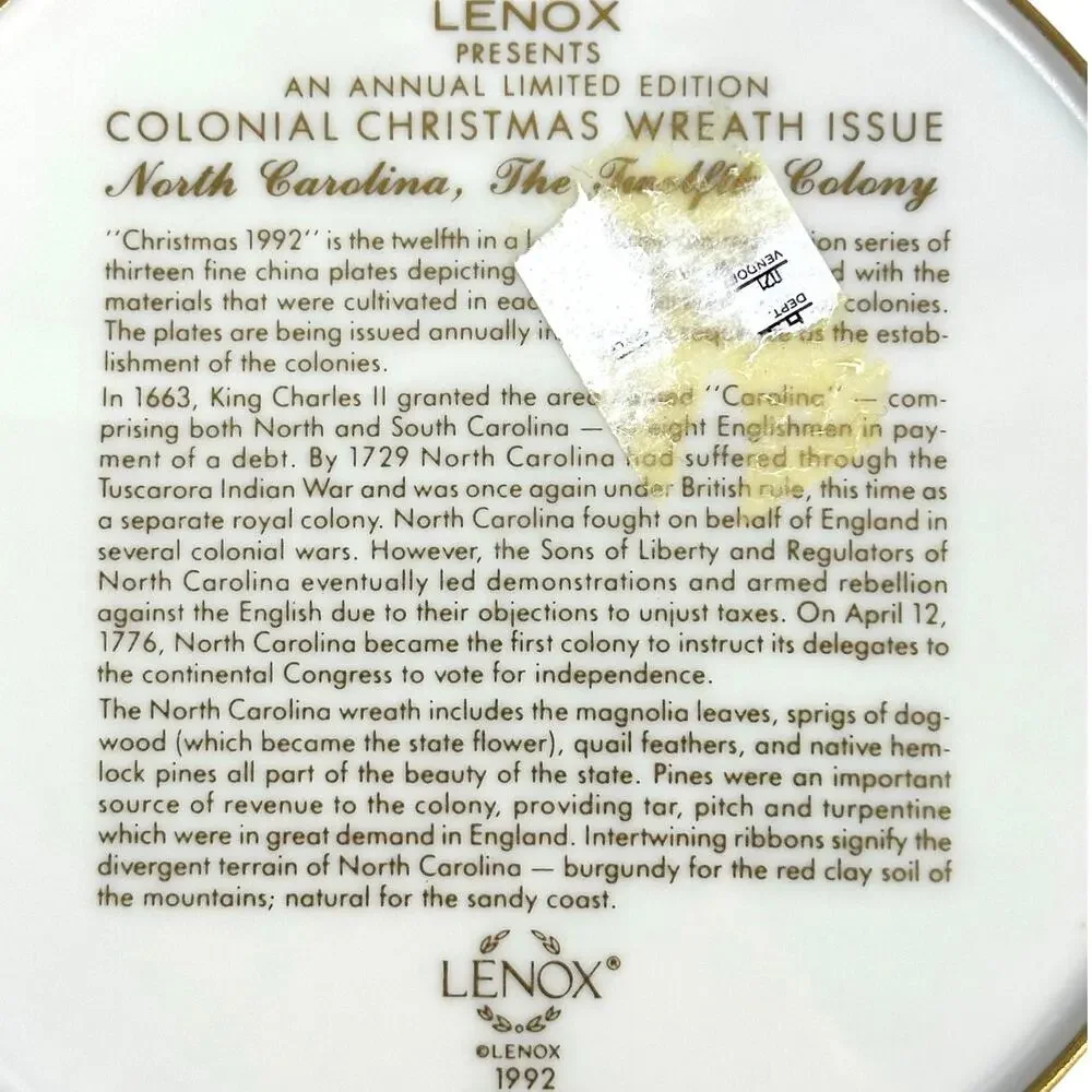 Lenox Limited Edition 1991 and 1992 Colonial Christmas Wreath Issue-Set of 2